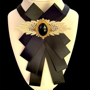 Elegant Black Statement Bow Tie and Brooch - UNISEX